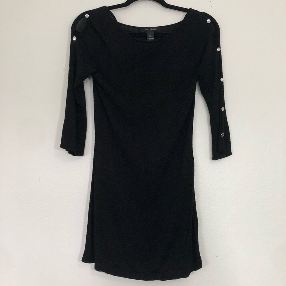 WHBM Black Button Sleeve Ribbed Mini Dress XS